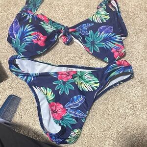 SHEIN Floral Bikini - Blue and Pink